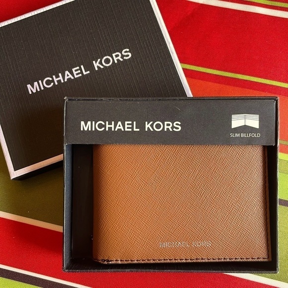 Brand New Michael Kors Genuine Leather Slim Billfold Andy Luggage Mens Wallet - Picture 1 of 12